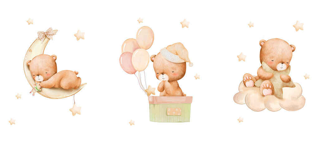 Teddybeer in een doos met ballonnen — volledig ontwerp