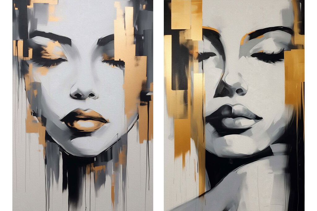 Schilderij van het gezicht van een vrouw — volledig ontwerp