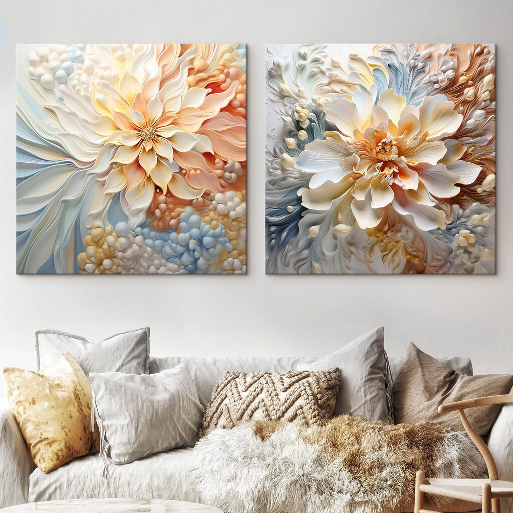 Elegante bloemmotieven in zachte tinten in een interieur