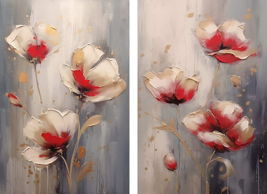 Schilderij van bloemen op een grijze achtergrond — volledig ontwerp