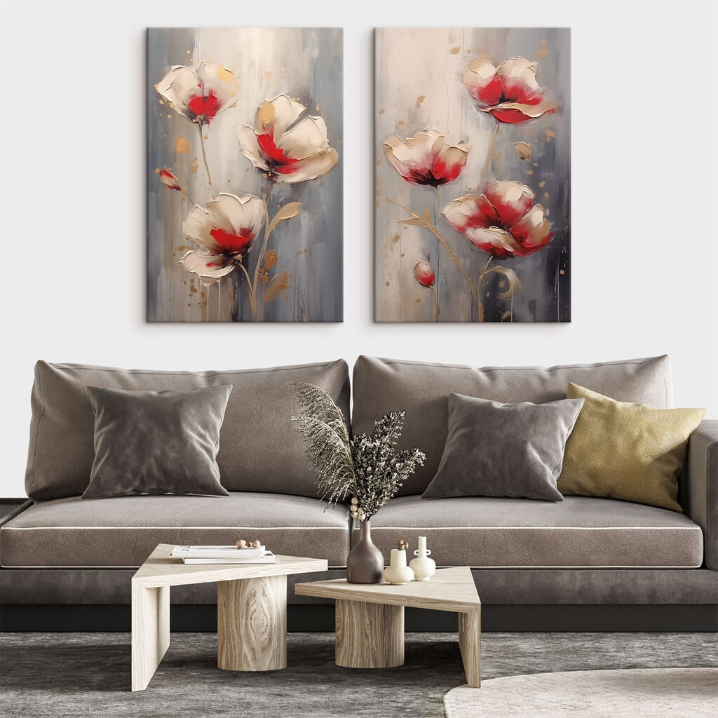 Schilderij van bloemen op een grijze achtergrond — interieur 1