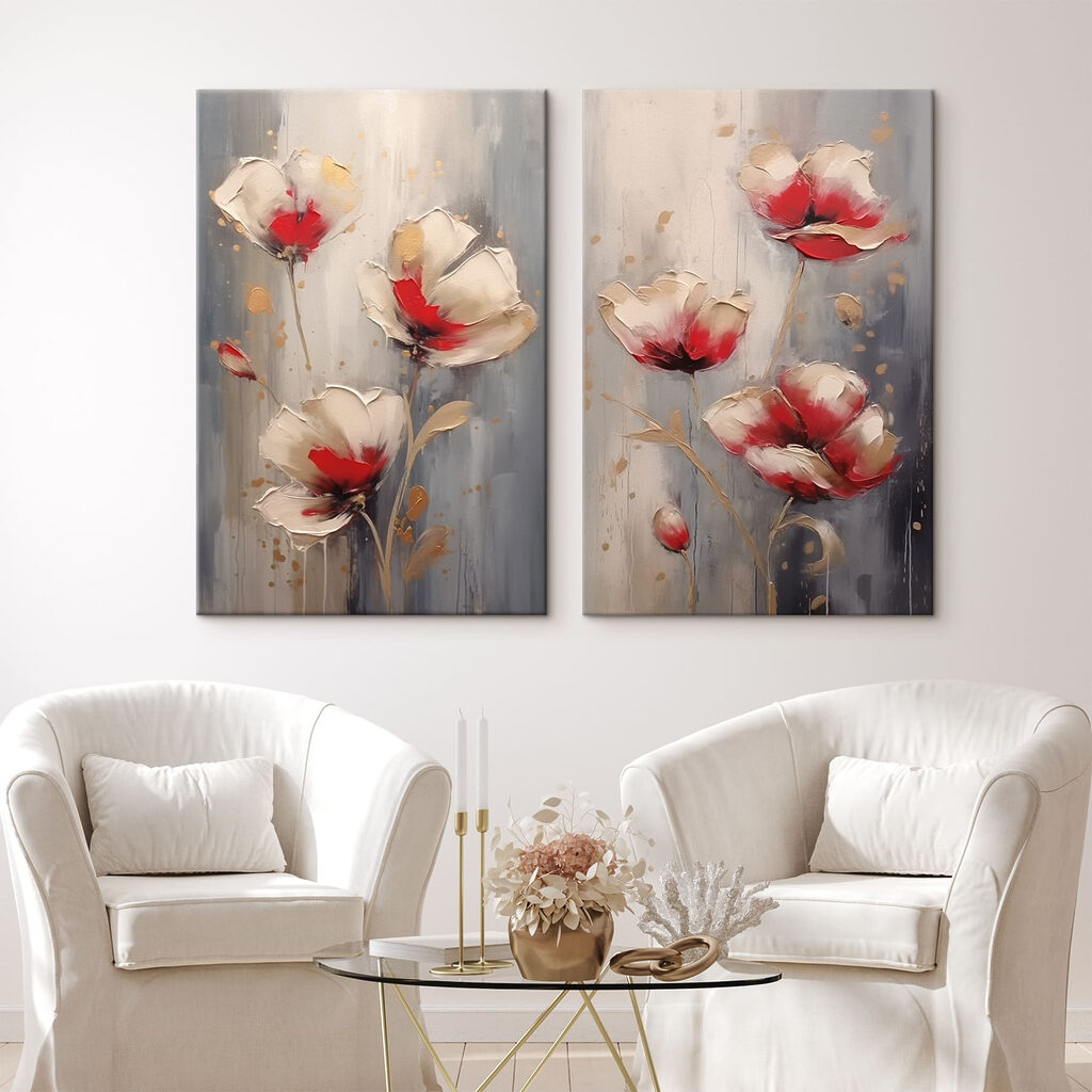 Schilderij van bloemen op een grijze achtergrond — interieur 2