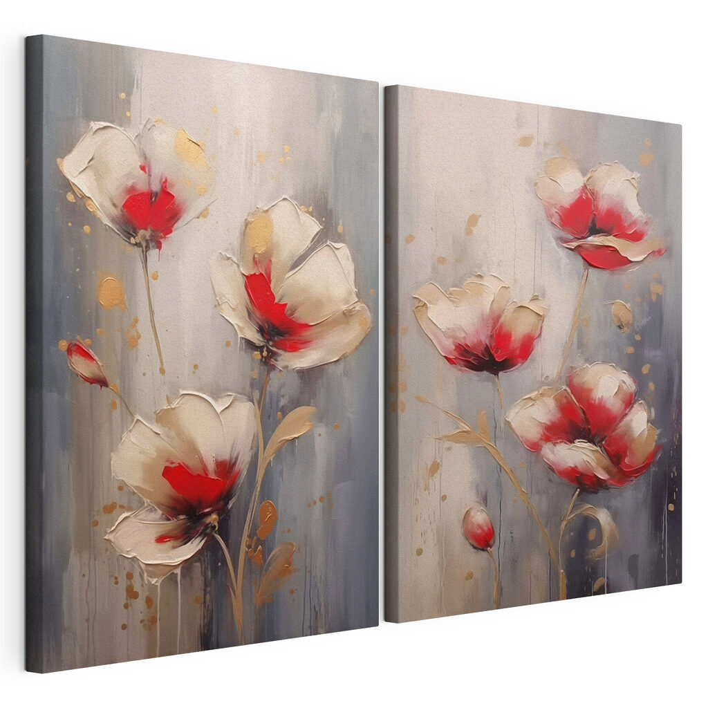 Schilderij van bloemen op een grijze achtergrond — productweergave