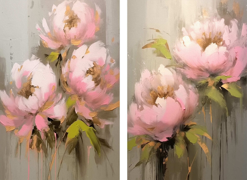 Schilderij van bloemen op een grijze achtergrond — volledig ontwerp