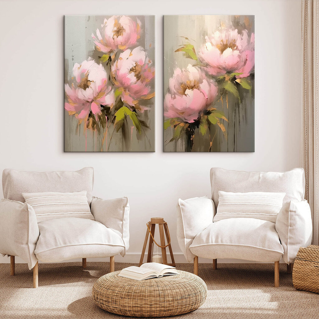 Schilderij van bloemen op een grijze achtergrond — interieur 1