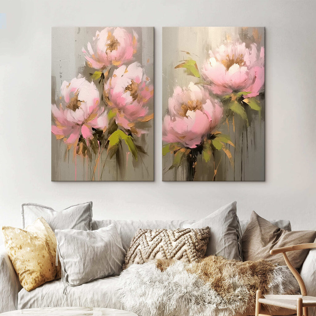Schilderij van bloemen op een grijze achtergrond — interieur 2