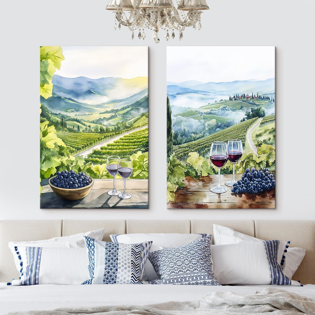 Schilderij van wijnglazen en druiven op een tafel — interieur 2