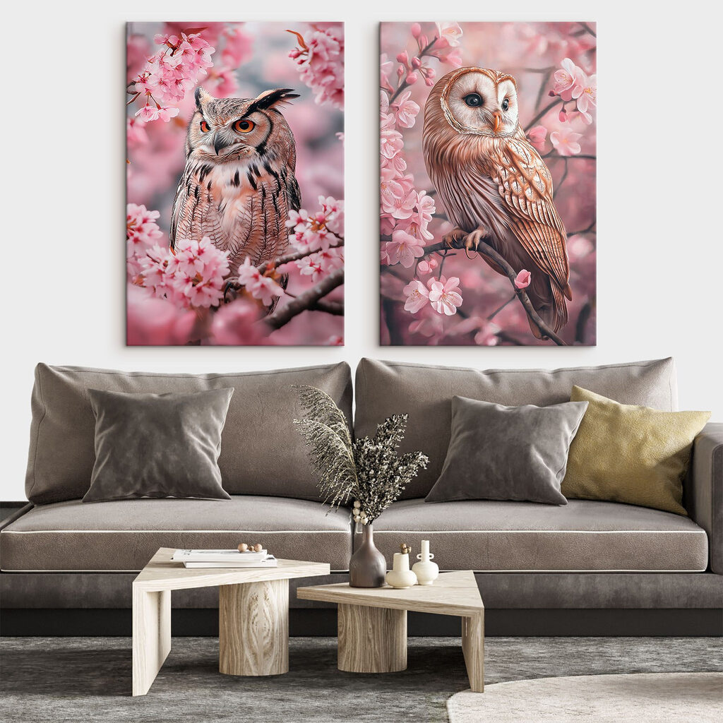 Collage van uilen op een boomtak — interieur 1