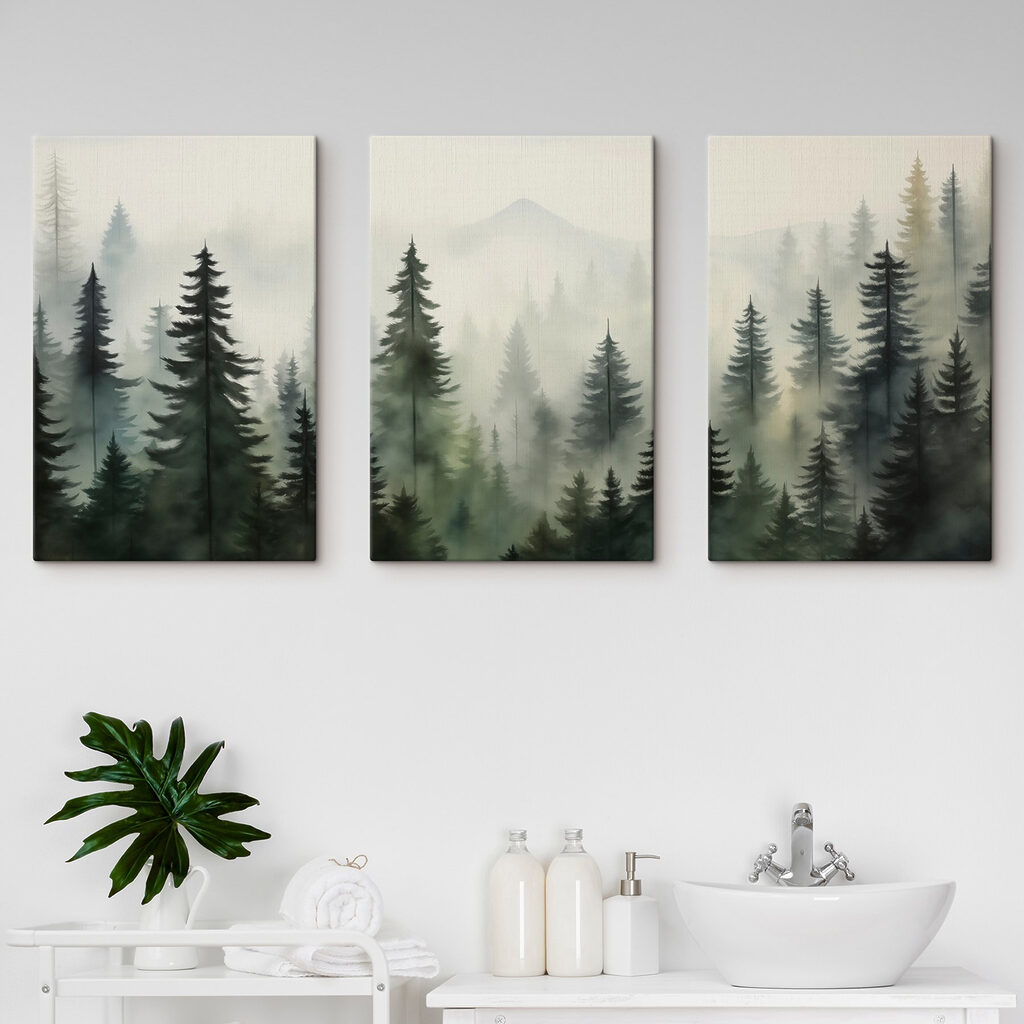 Groep bomen in de mist in een interieur
