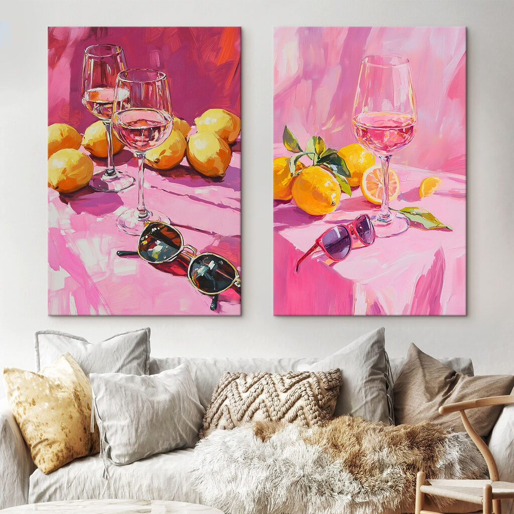 Schilderij van wijnglazen en citroenen — interieur 1