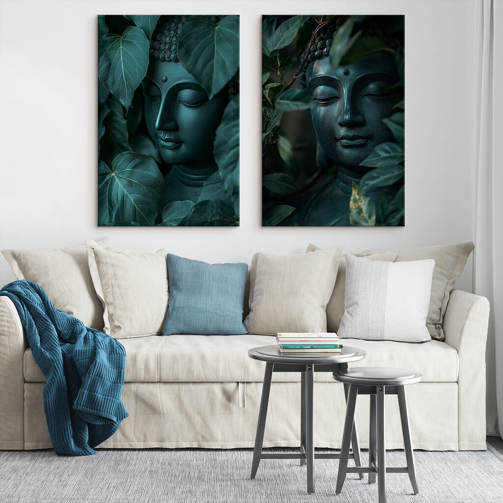 Standbeeld van een persoon omringd door bladeren — interieur 2