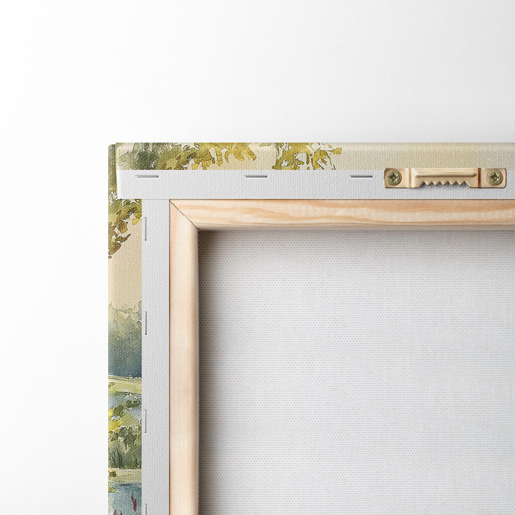 Aquarelschilderij van een huis en een tafel met bloemen — achterkant