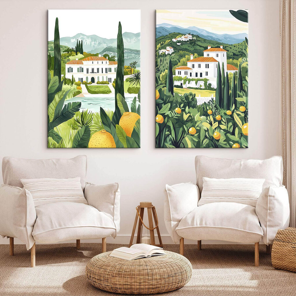 Schilderij van een huis en een rivier — interieur 2