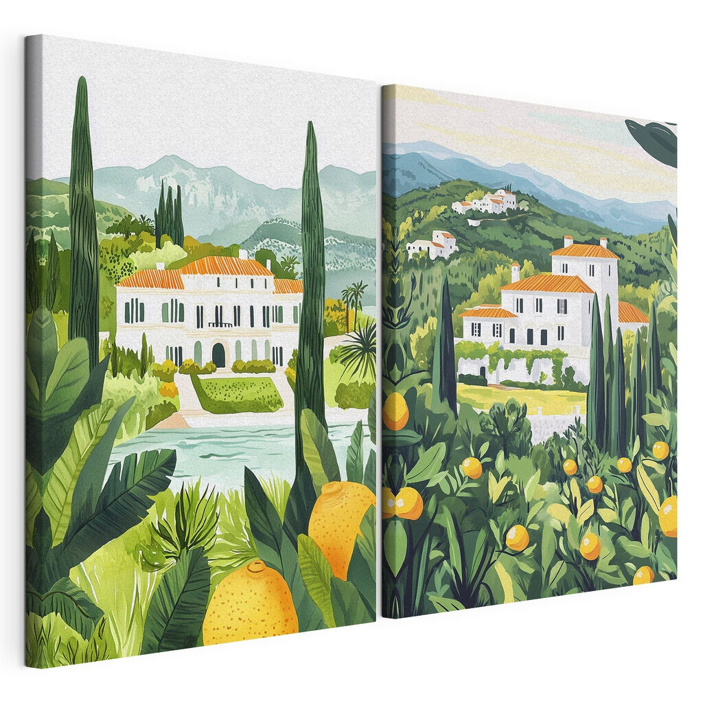 Schilderij van een huis en een rivier — productweergave