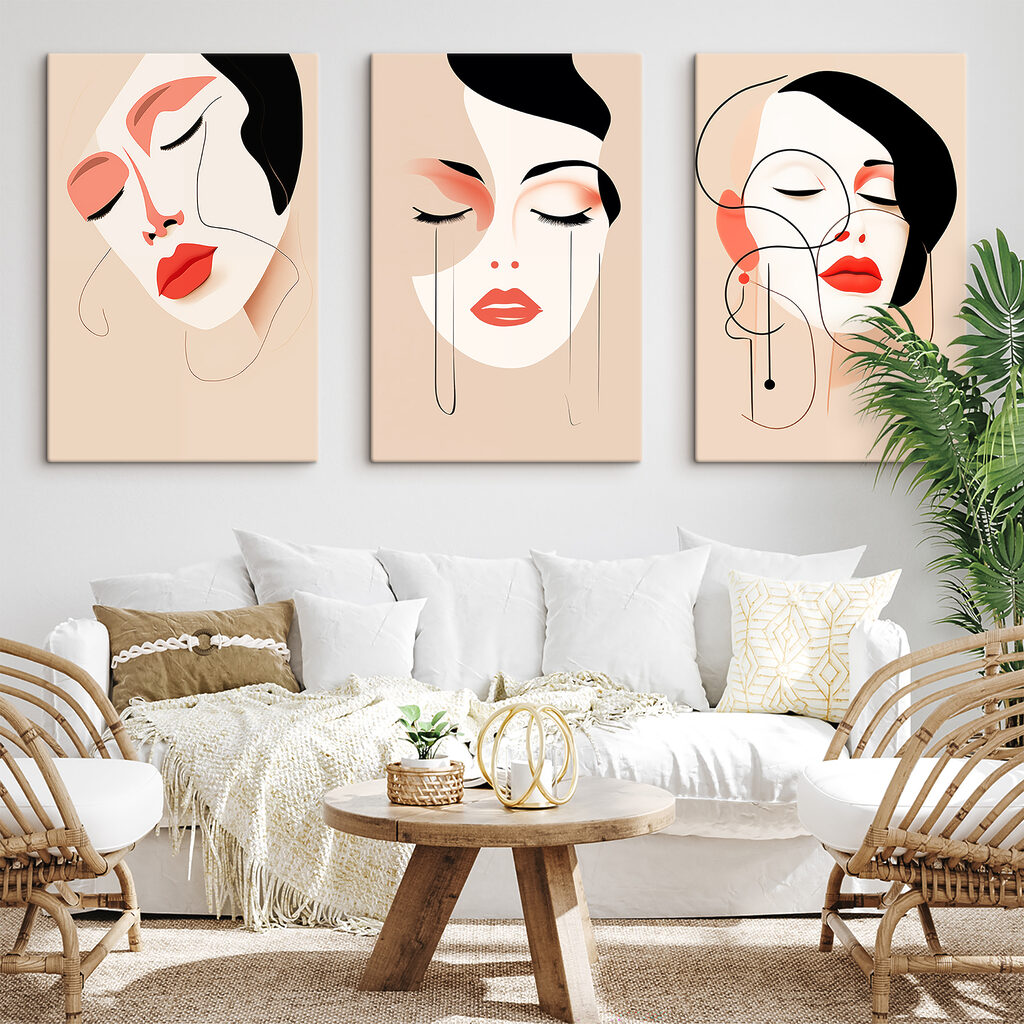 Collage van gezichten van vrouwen in een interieur