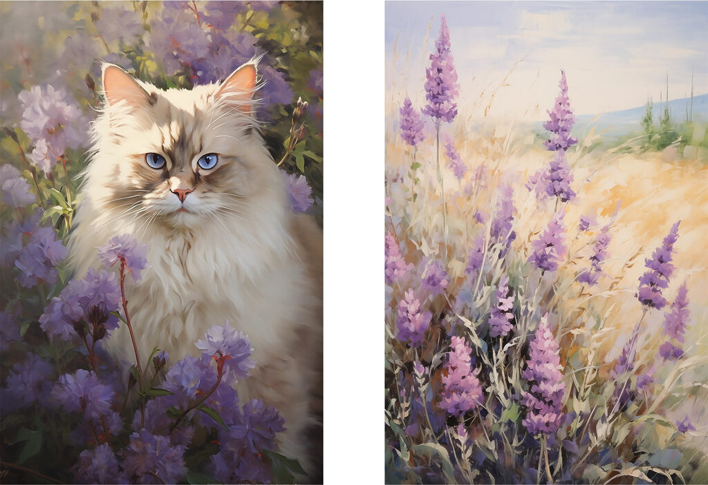 Kat in een bloemenveld — volledig ontwerp