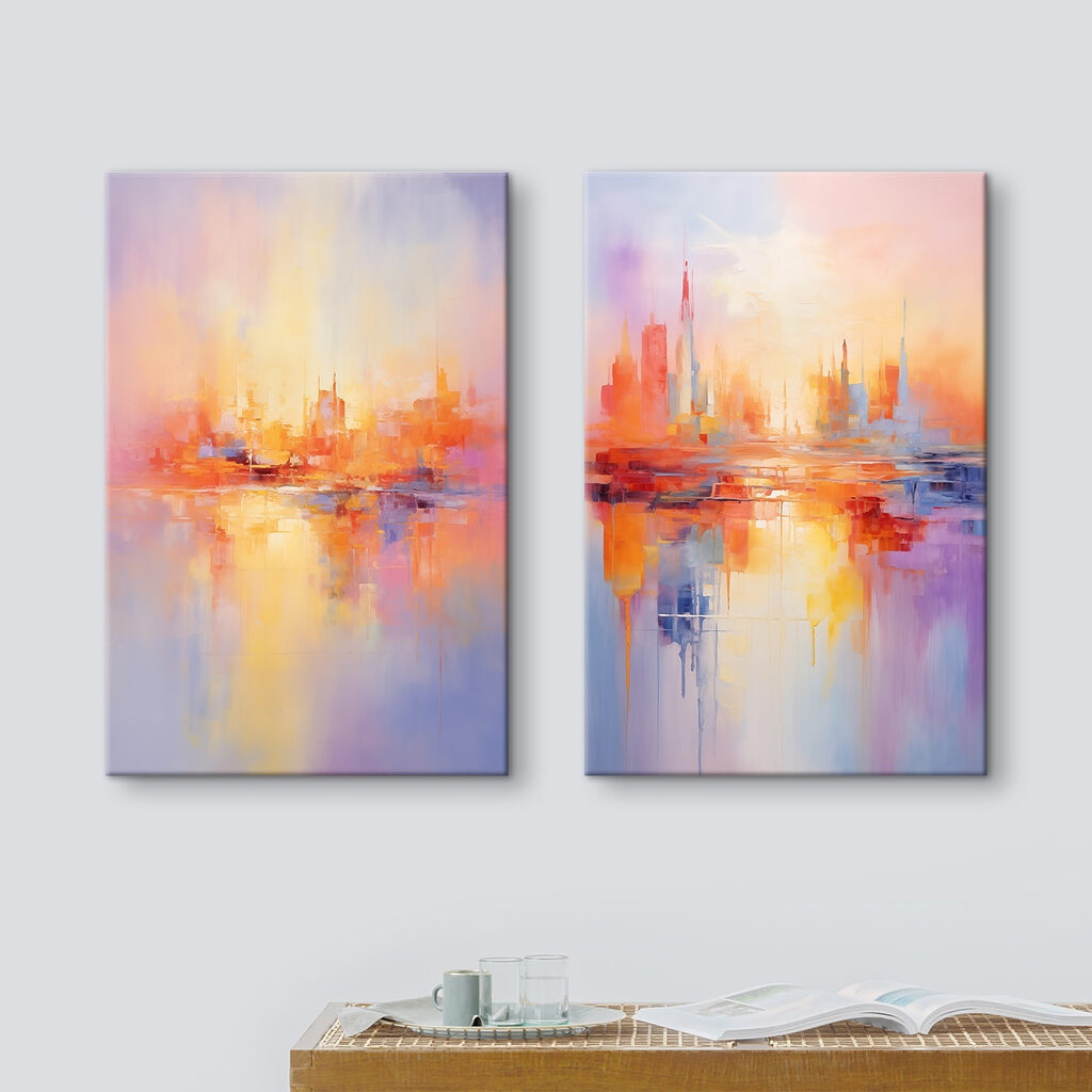 Schilderij van een stad in een interieur