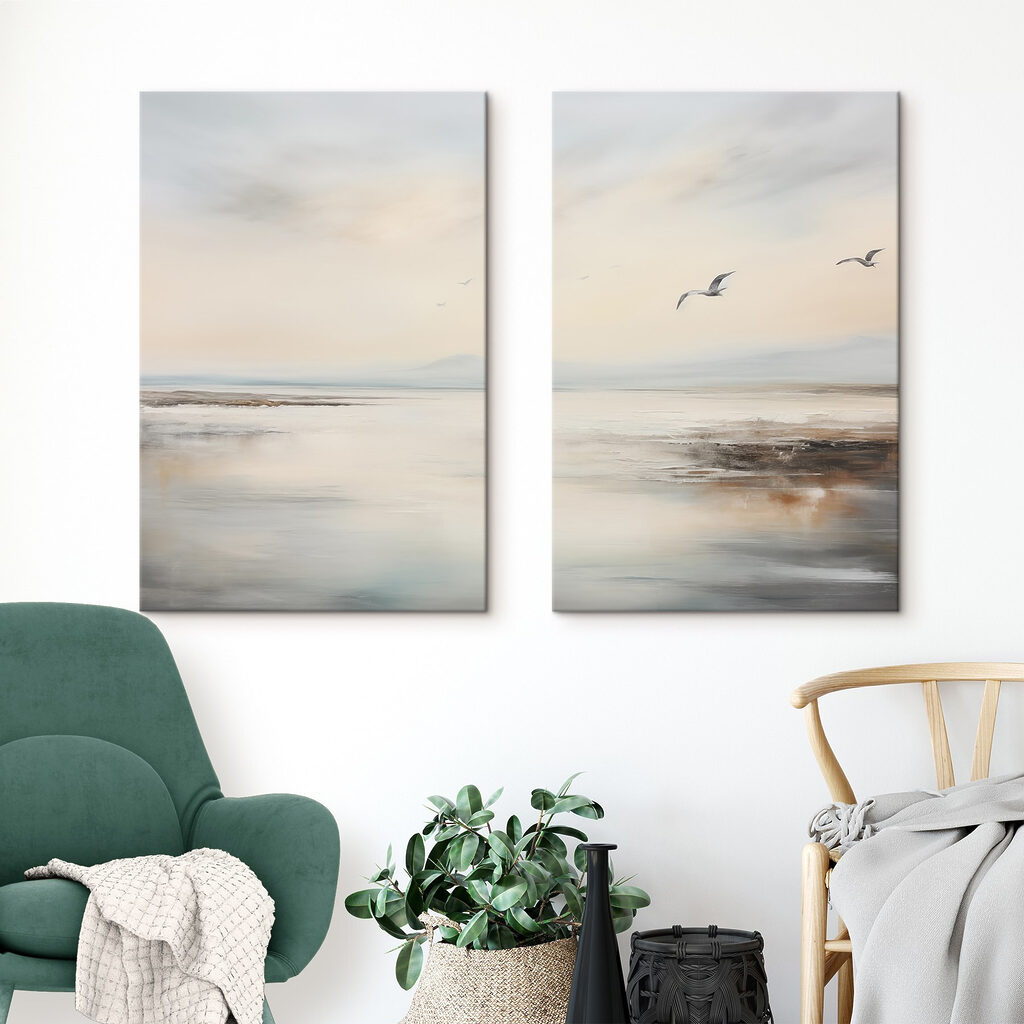Vogel die over een strand vliegt in een interieur
