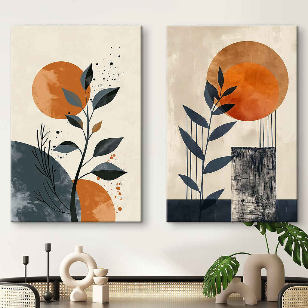 Twee schilderijen van planten en de zon — interieur 1