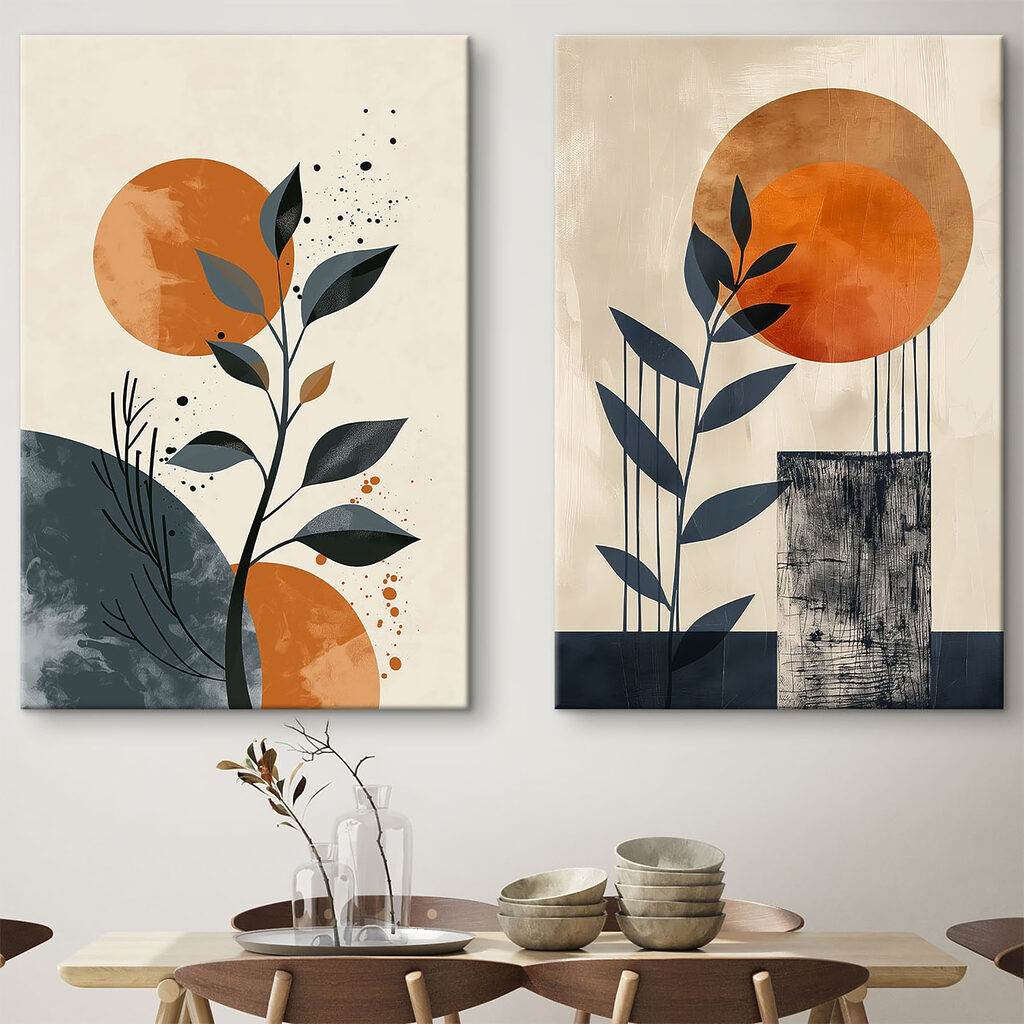 Twee schilderijen van planten en de zon — interieur 3