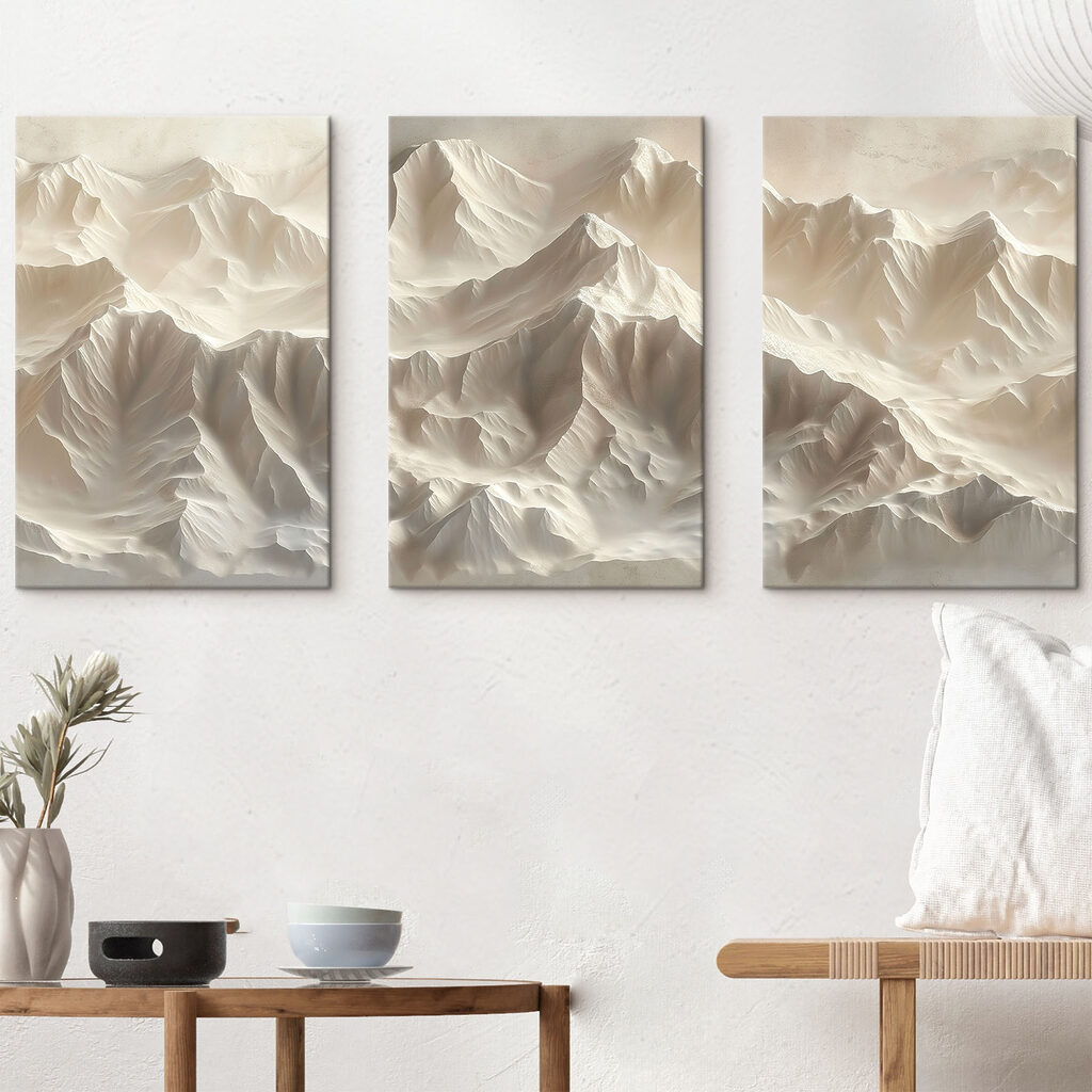 Bergketen met sneeuw in een interieur
