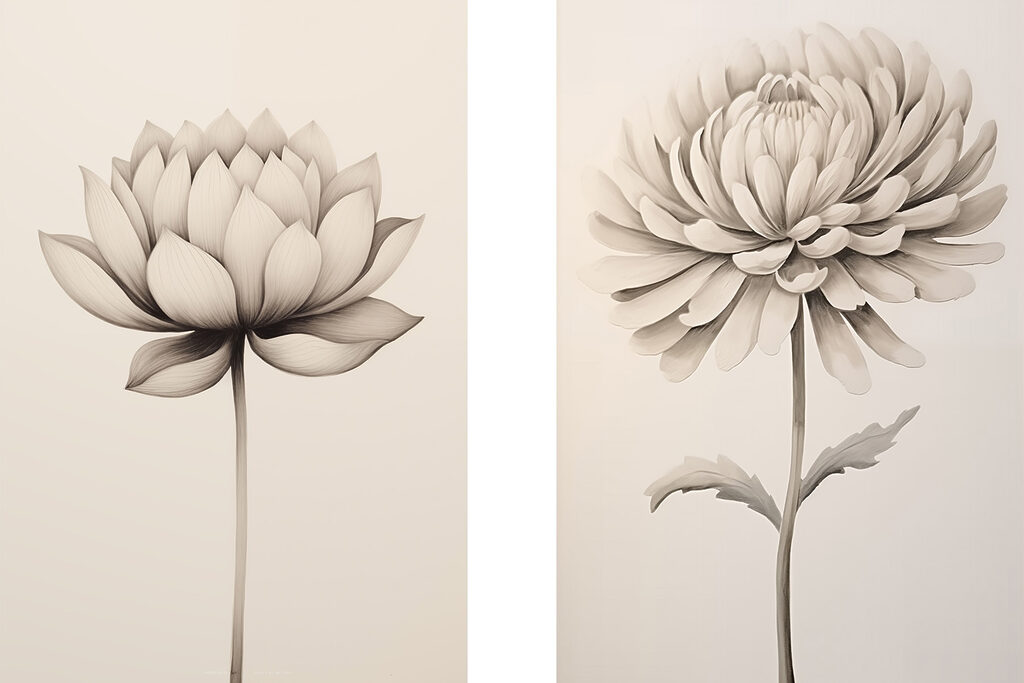 Verfijnde bloemen in zachte tinten — volledig ontwerp