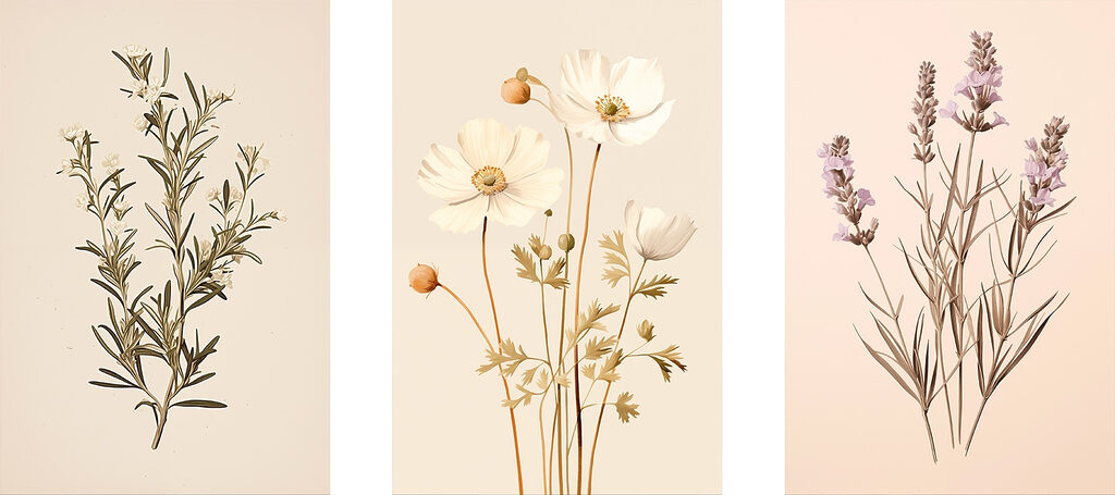 Schilderij van witte bloemen — volledig ontwerp
