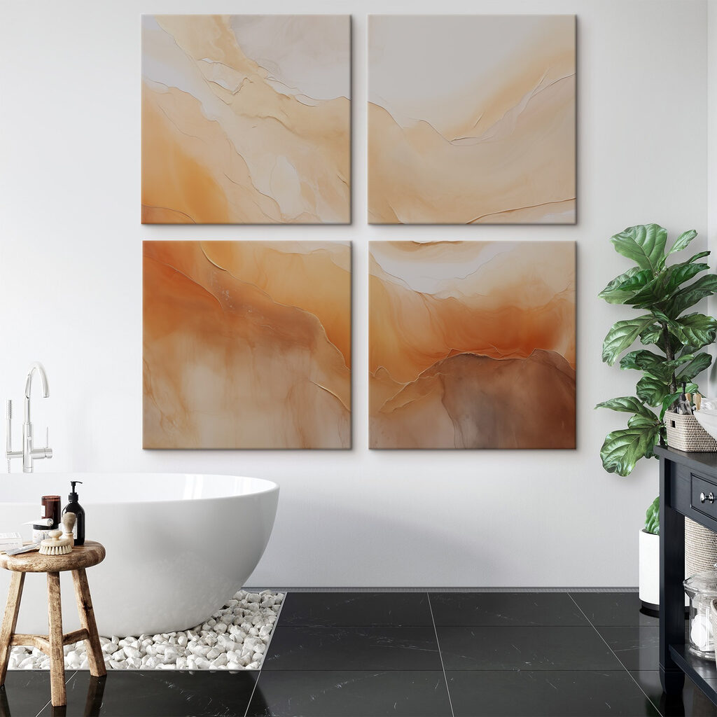 Collage van vloeistoffen in verschillende kleuren in een interieur