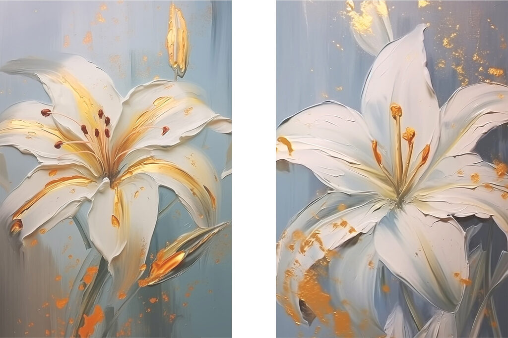 Schilderij van witte bloemen — volledig ontwerp