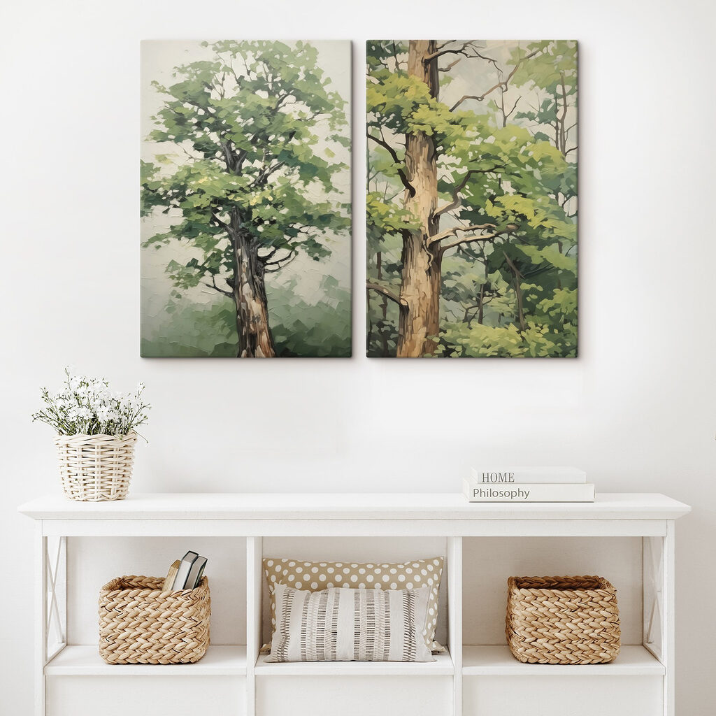 Schilderij van een boom in een interieur