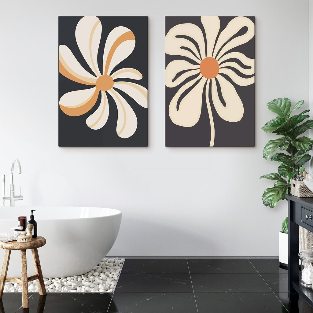 Opvallende bloemmotieven in warme tinten — interieur 1
