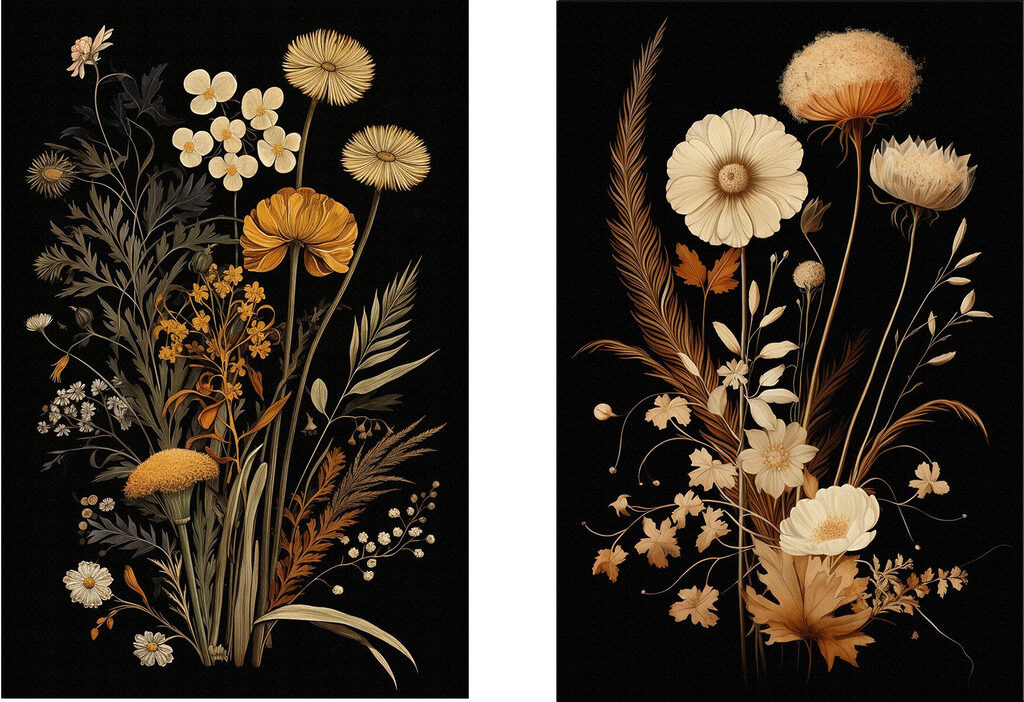 Verfijnde bloemen in ingetogen tinten — volledig ontwerp