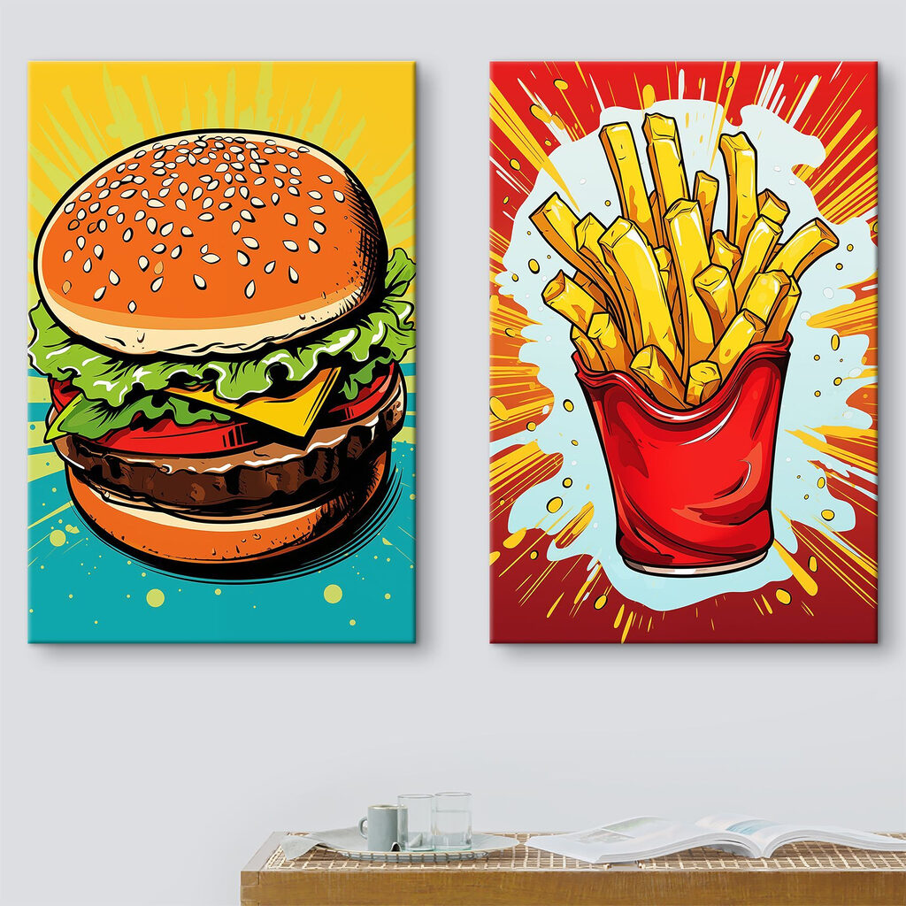 Hamburger en frietjes in een rode zak — interieur 2