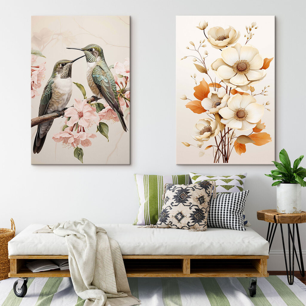 Twee vogels op een tak met bloemen — interieur 2