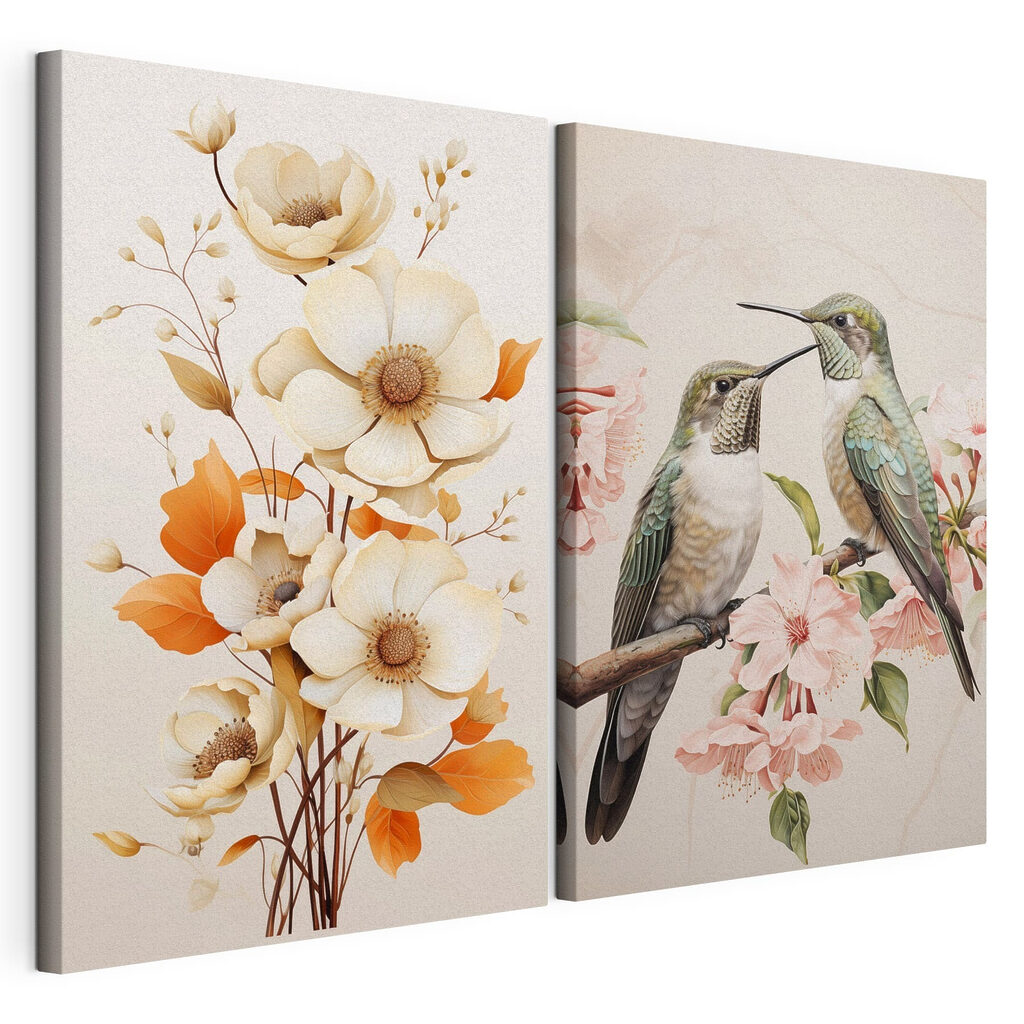 Twee vogels op een tak met bloemen — productweergave