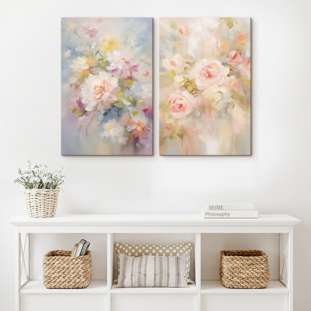 Schilderij van bloemen op een witte ondergrond — interieur 1