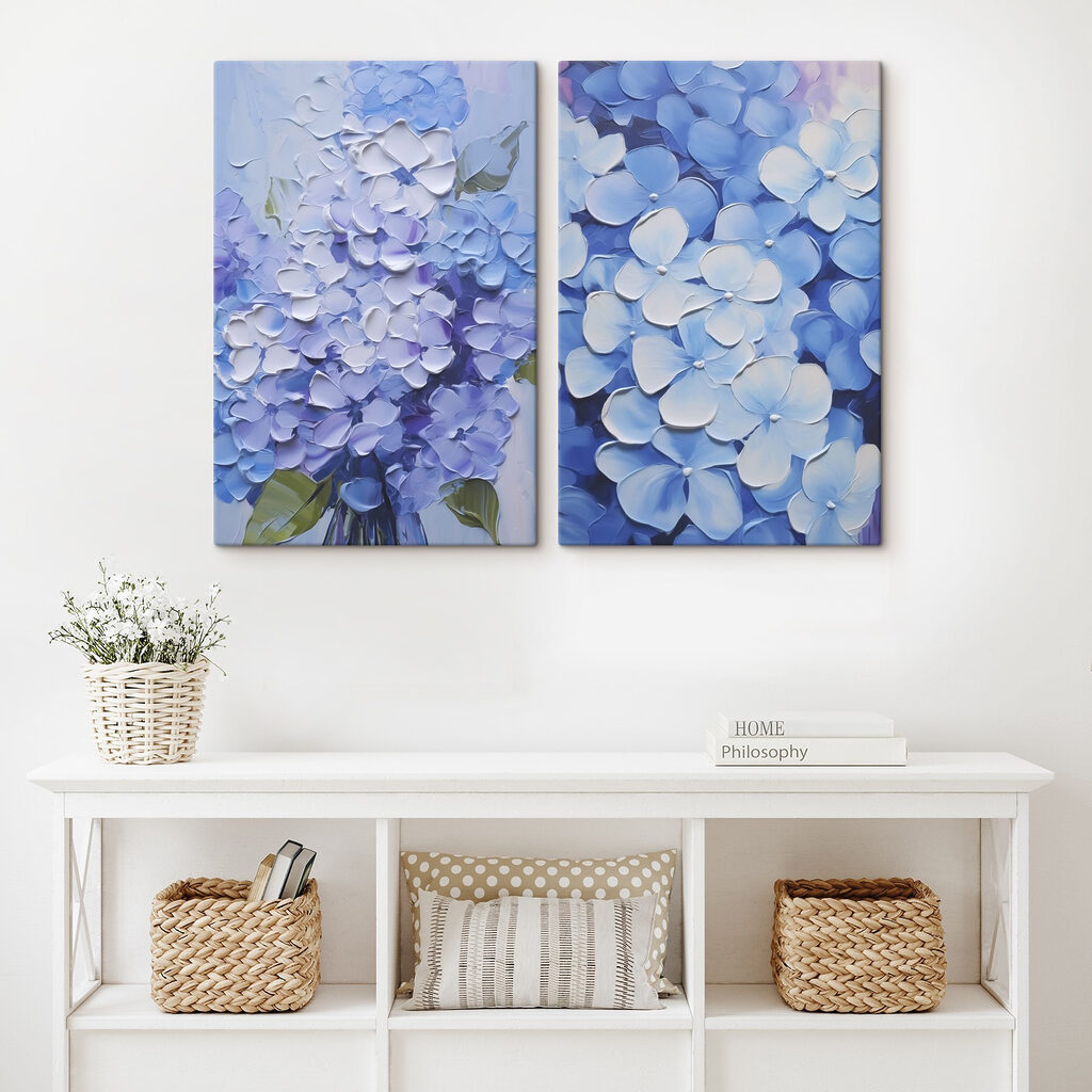 Schilderij van bloemen op doek in een interieur