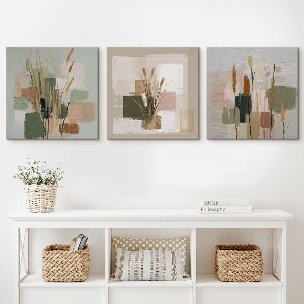 Schilderij van een bosje gras in een interieur