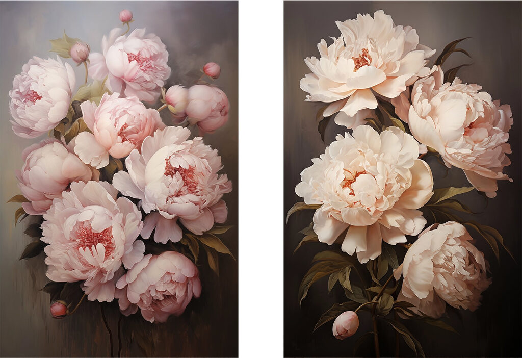 Schilderij van bloemen op een zwarte achtergrond — volledig ontwerp