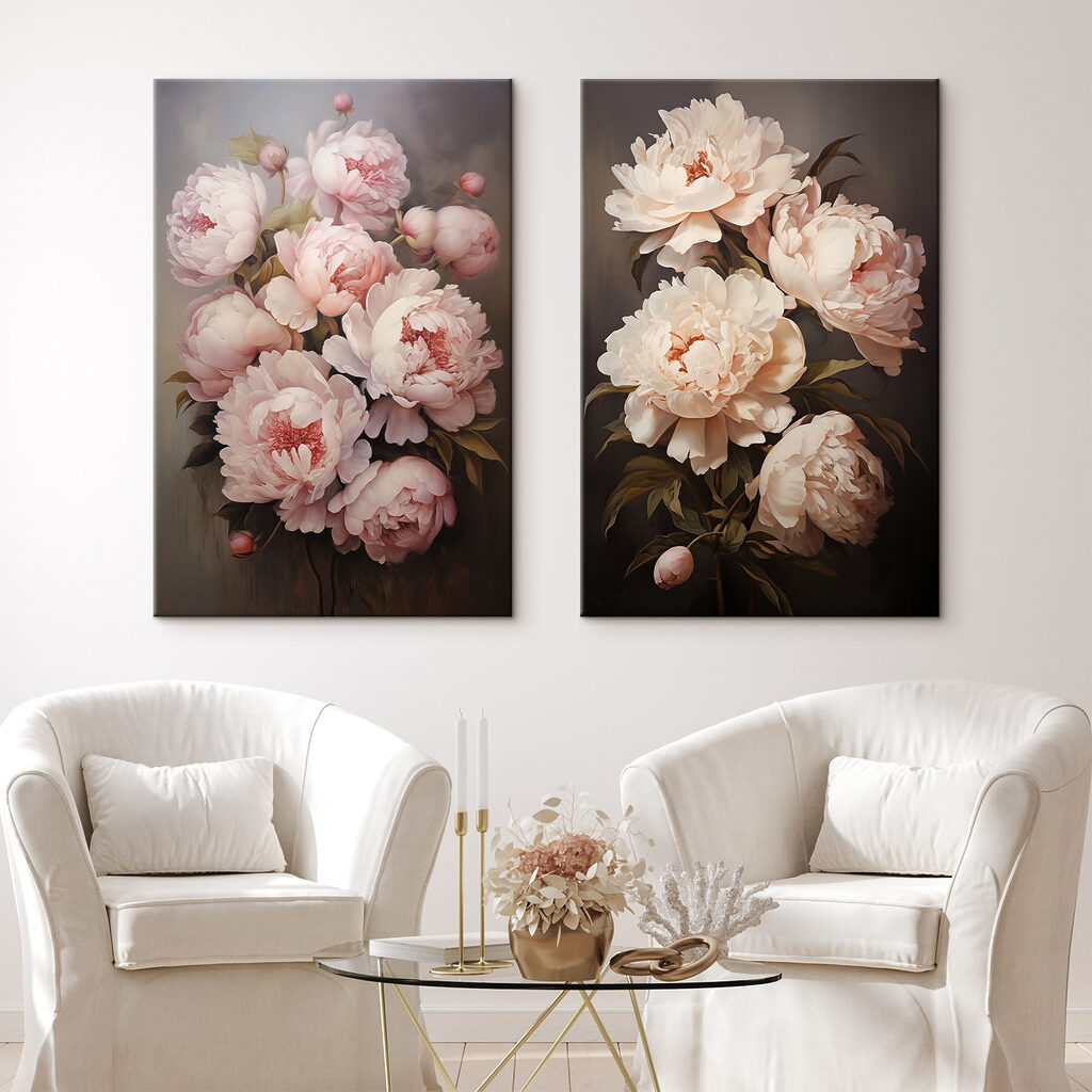Schilderij van bloemen op een zwarte achtergrond — interieur 2