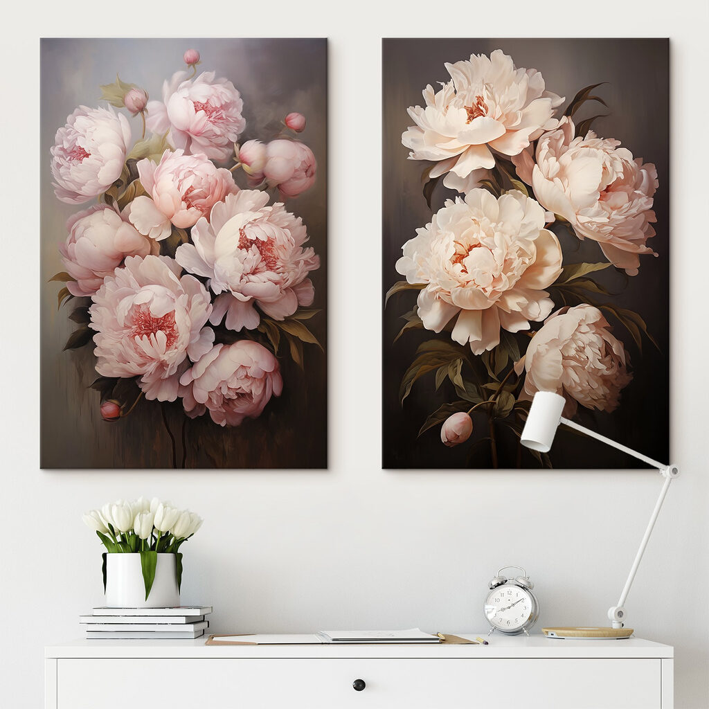Schilderij van bloemen op een zwarte achtergrond — interieur 1