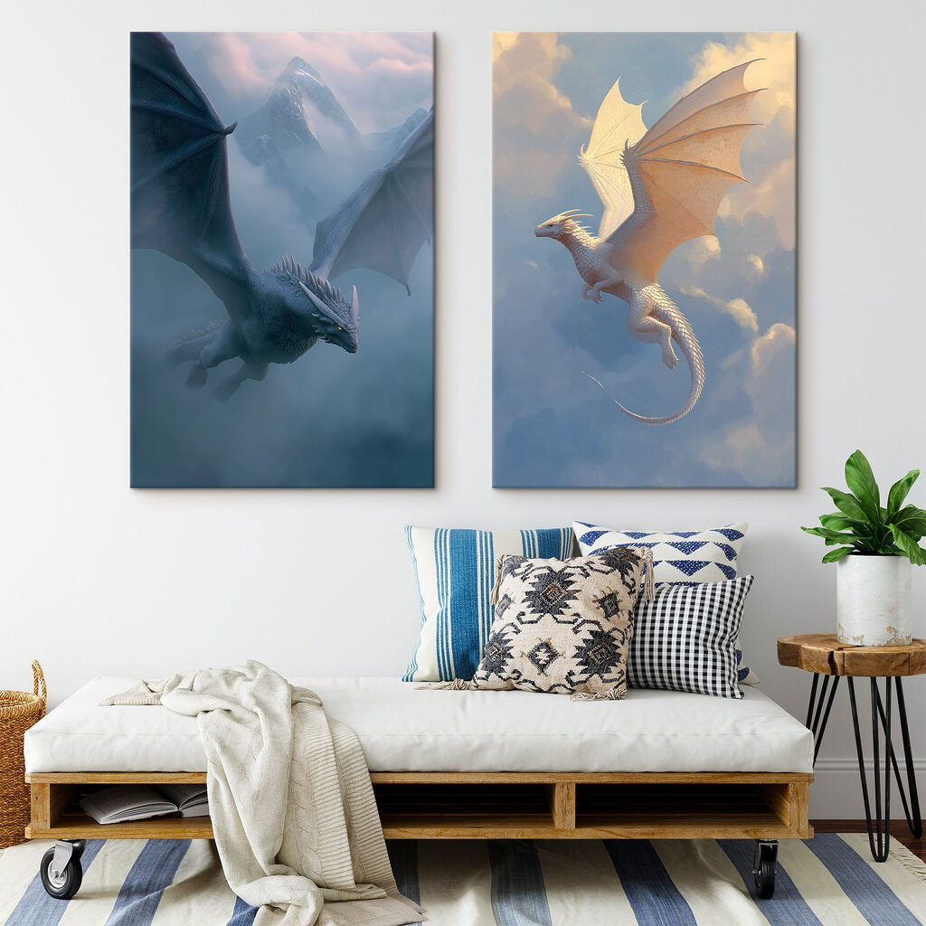 Collage van draken die door de lucht vliegen — interieur 2