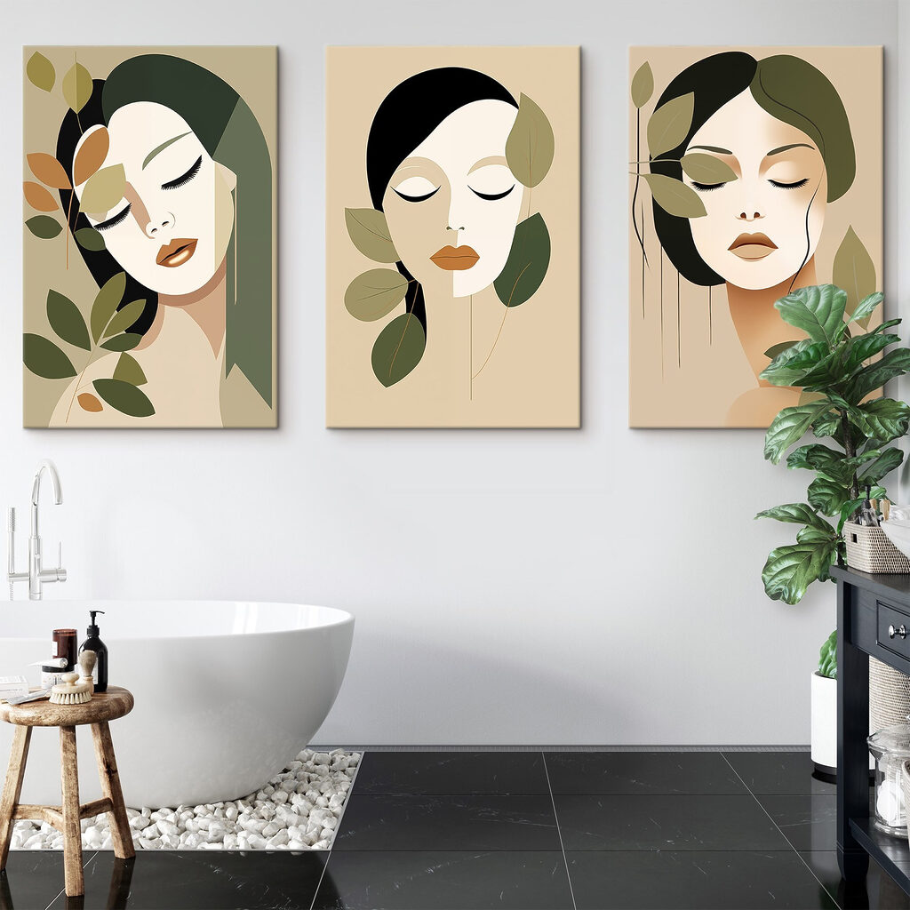 Het gezicht van een vrouw met bladeren in een interieur