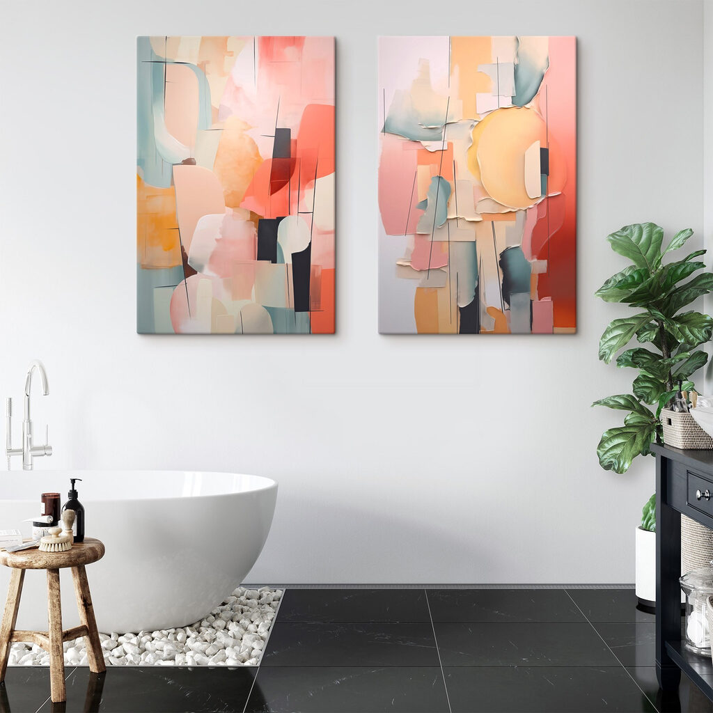 Collage van papier in verschillende kleuren in een interieur
