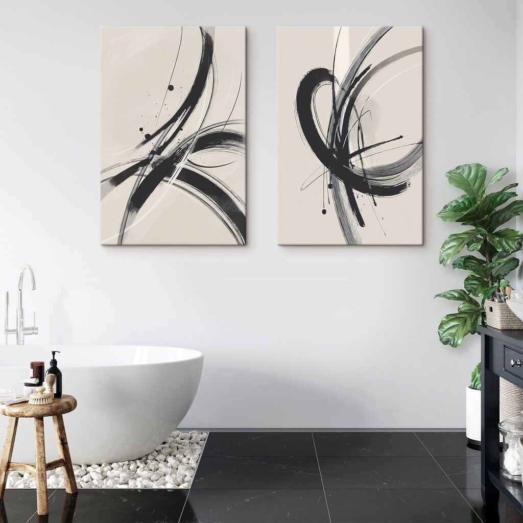 Zwart-witafbeelding van een wervelend patroon in een interieur
