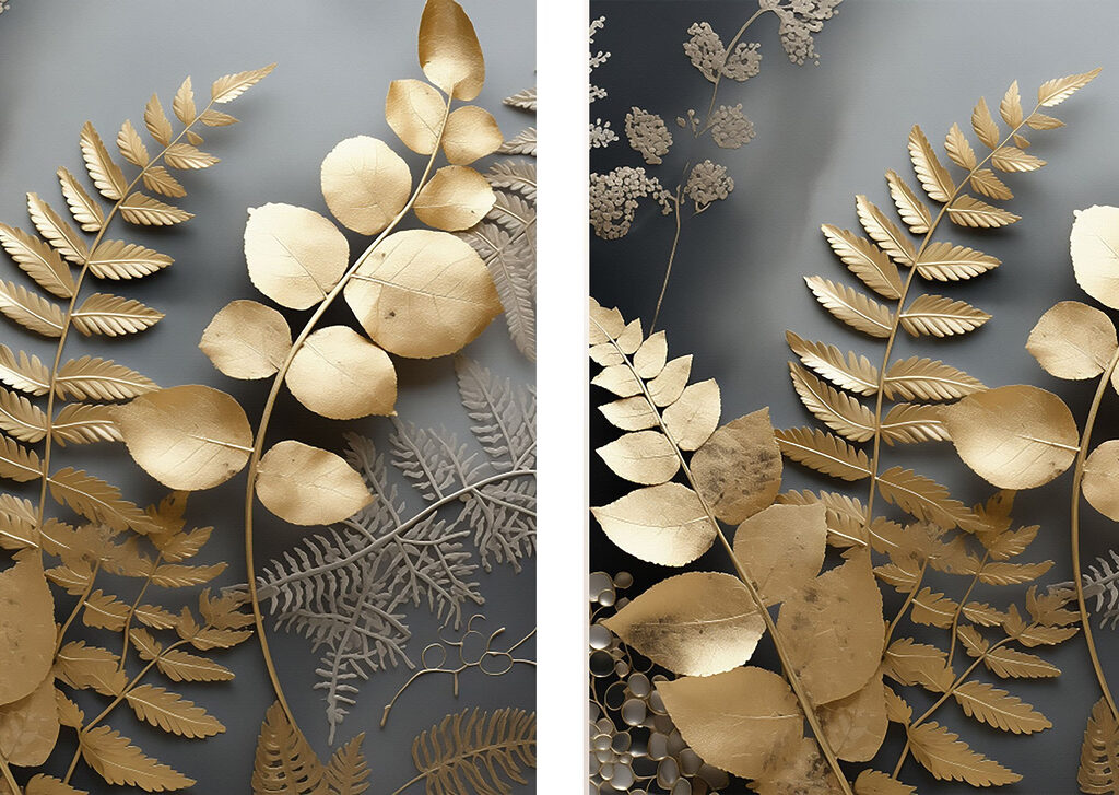 Elegant bladmotief in zachte tinten — volledig ontwerp