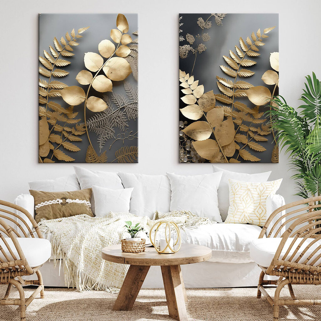 Elegant bladmotief in zachte tinten — interieur 2