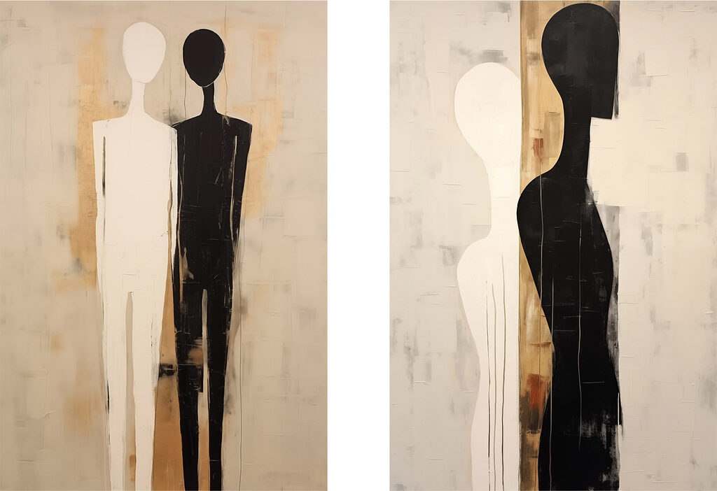 Een paar zwart-witte figuren — volledig ontwerp