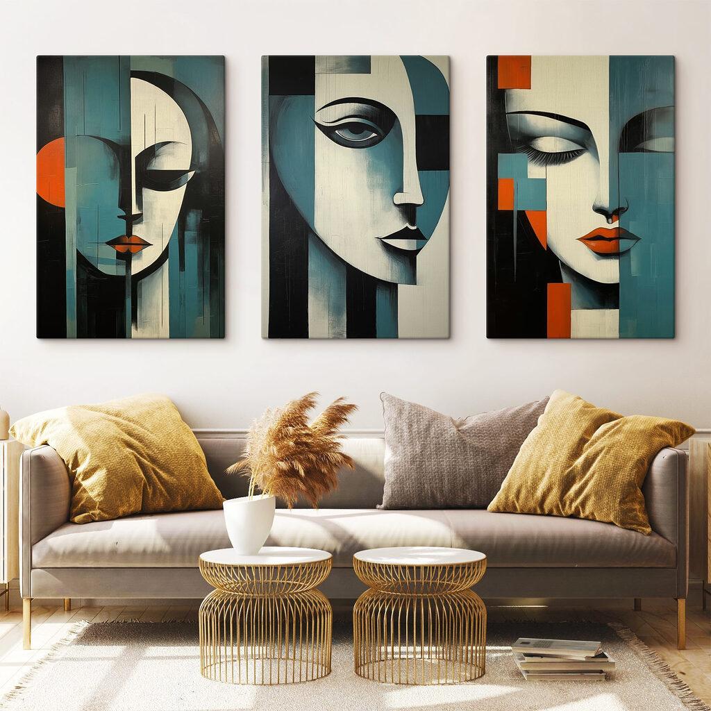 Collage van schilderijen van het gezicht van een vrouw — interieur 1