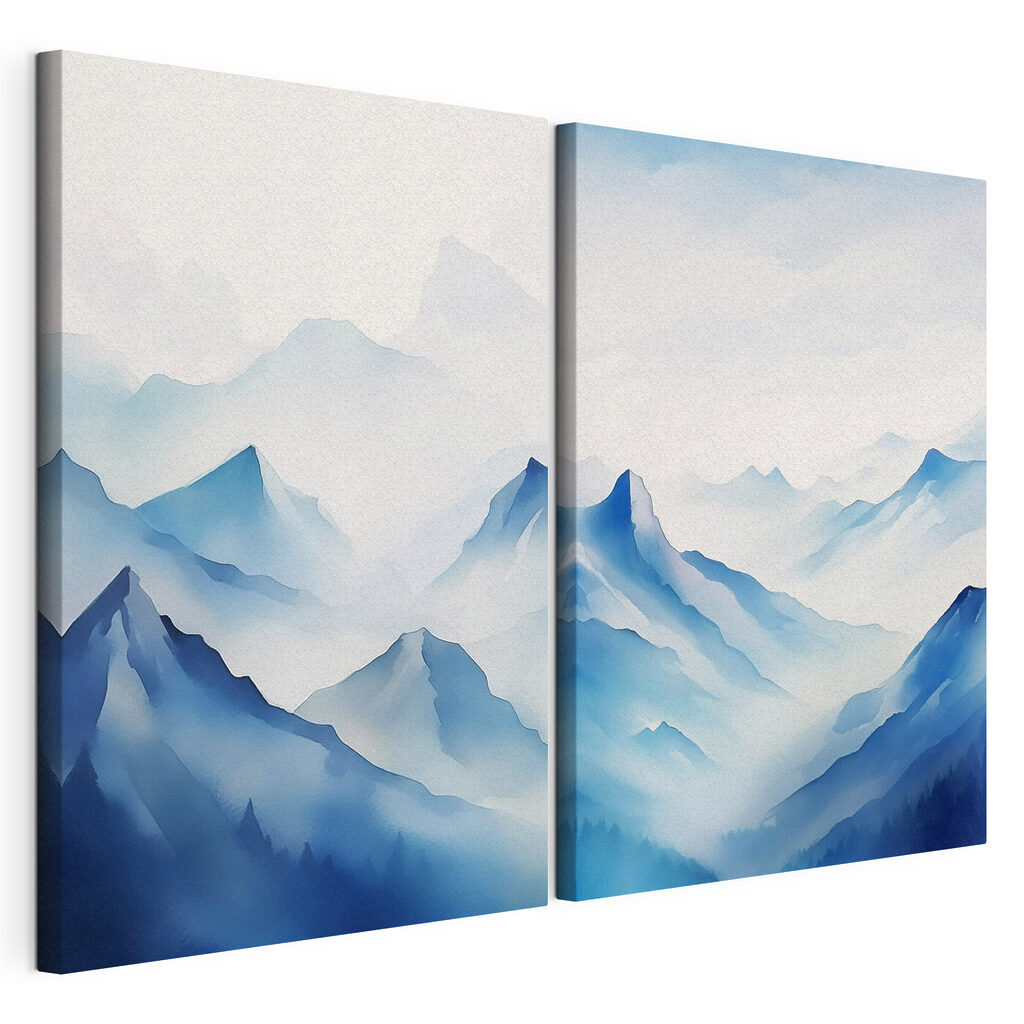 Schilderij van bergen en mist — productweergave